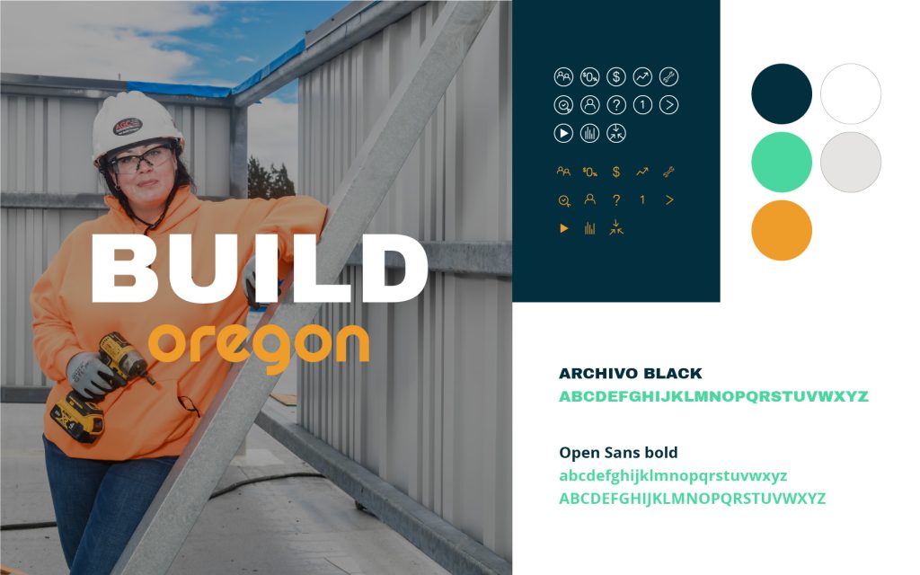 Build Oregon's brand: logo, icons, colors, and font choices.