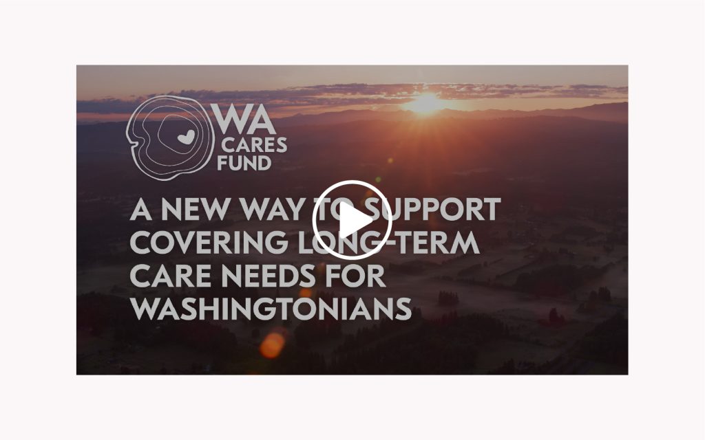 A sunset with the words, "A new way to support covering long-term care needs for Washingtonians" overlaid.